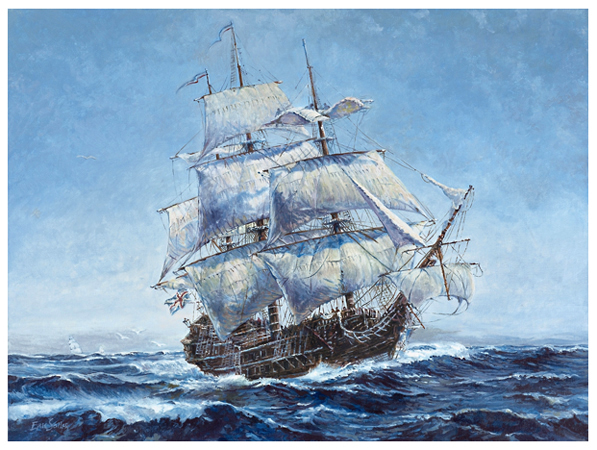 HMS Serapis, Original oil painting by fine artist Eric Soller