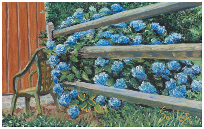 Hydrangea Bush, Original pastel painting by the fine artist Eric Soller