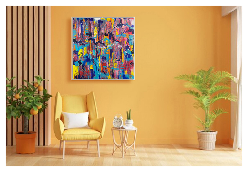 Urban Landscape on orange wall - Original acrylic painting by Eric Soller