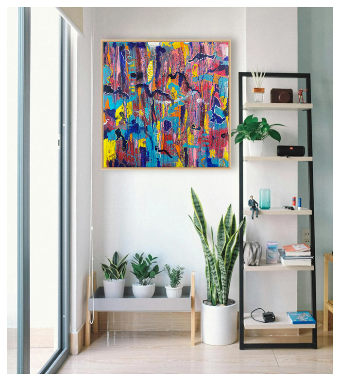 Urban Landscape on white wall - Original acrylic painting by Eric Soller