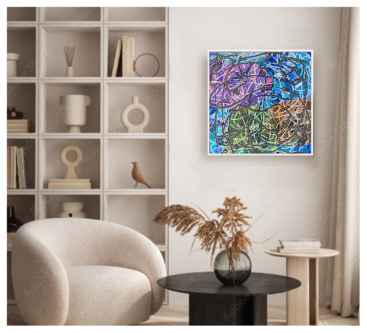 Color and Contrast on beige wall - Original acrylic painting by Eric Soller