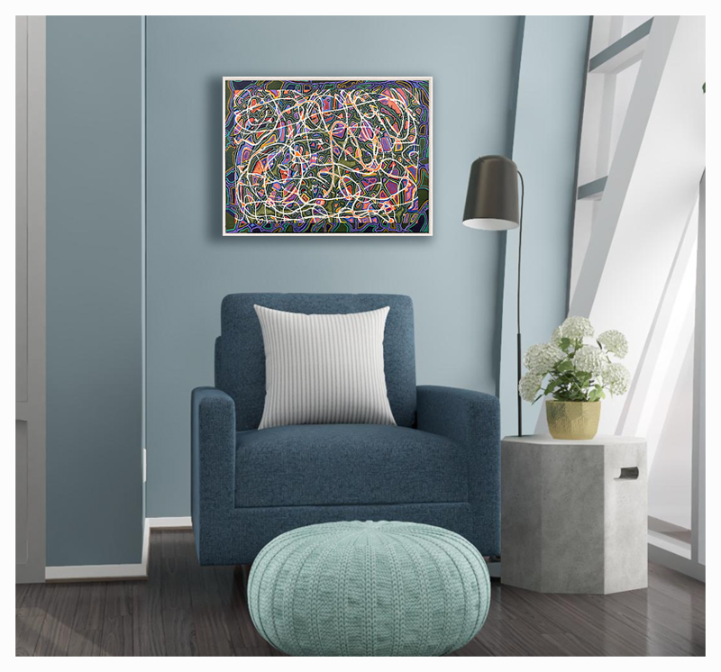 Fluidity on slate blue wall - Original acrylic painting by Eric Soller